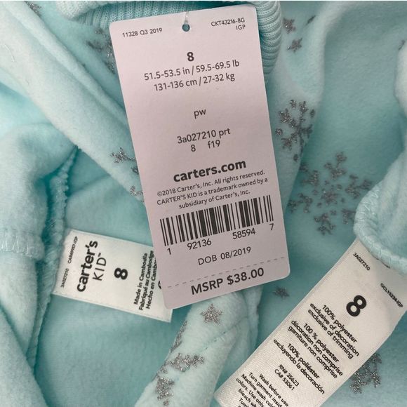 Carter's Teal Snowflake Fleece Hooded Sweater - Picture 12 of 12